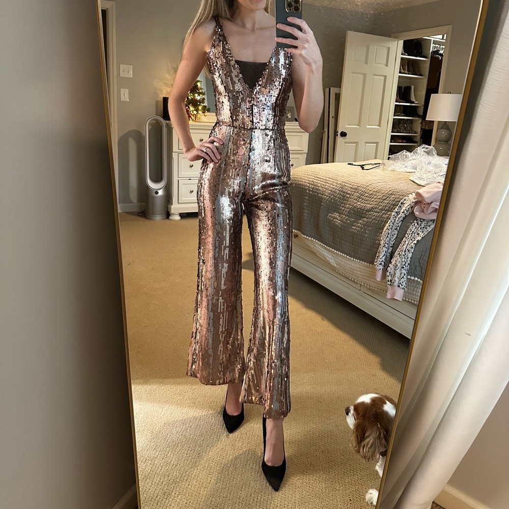 BCBG Starling Sequin Jumpsuit XXS